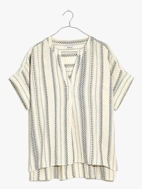 Madewell Lightspun Lakeline Popover Shirt in Jacquard Stripe Top Sz Medium Boho